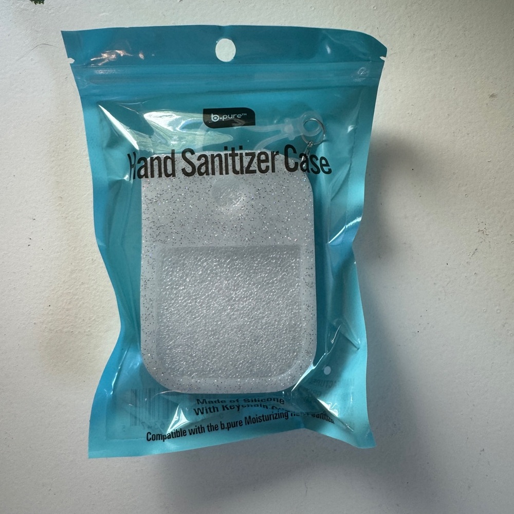 NWT B-pure Glitter Hand Sanitizer Case With Keychain/Bag Clip